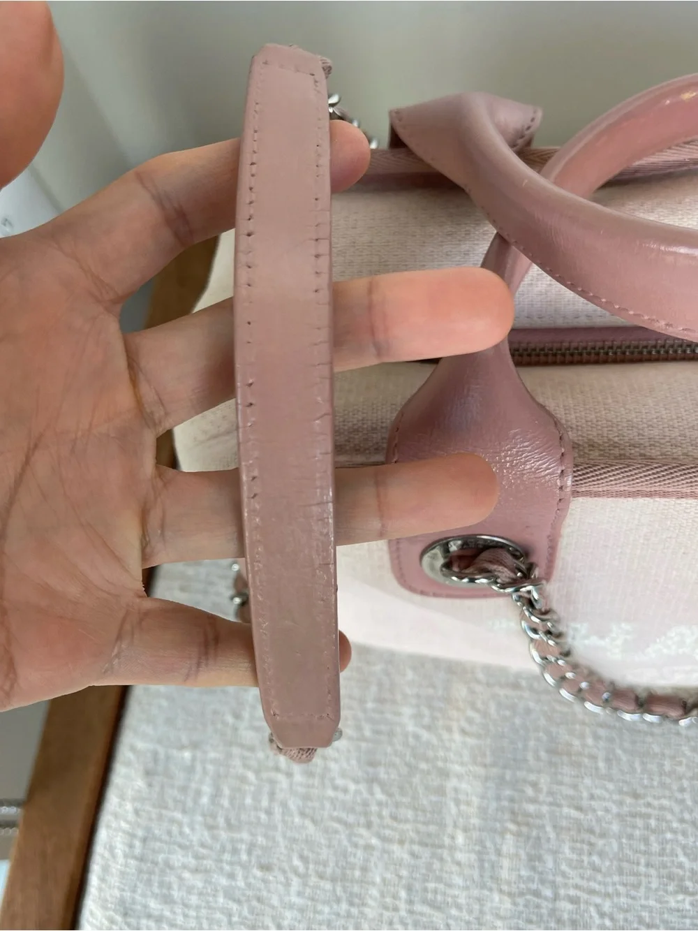 CHANEL Small Deauville Pink Canvas and Leather Top-Handle Bowling Shoulder Bag