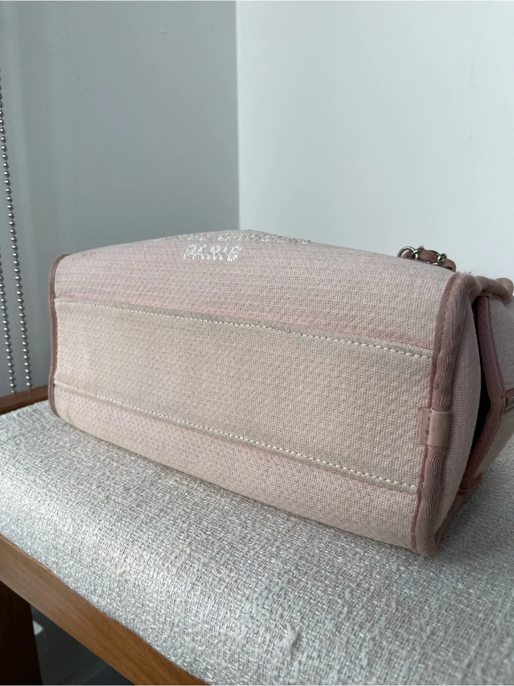 CHANEL Small Deauville Pink Canvas and Leather Top-Handle Bowling Shoulder Bag