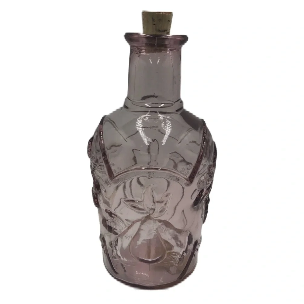Libbey Glass Decanter Orchard Fruit Embossed Pink