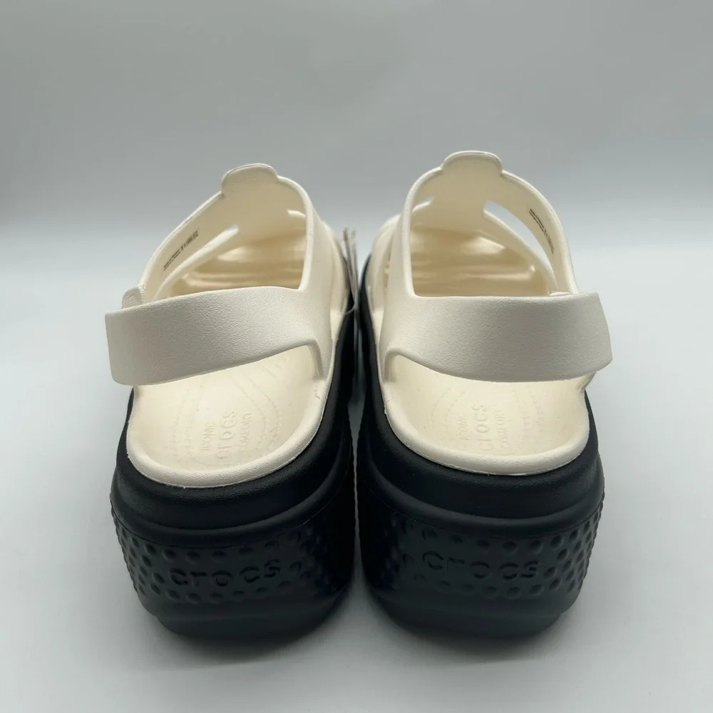 Crocs Platform Sandals Women’s 9 White Black Chunky Fisherman Style NWT