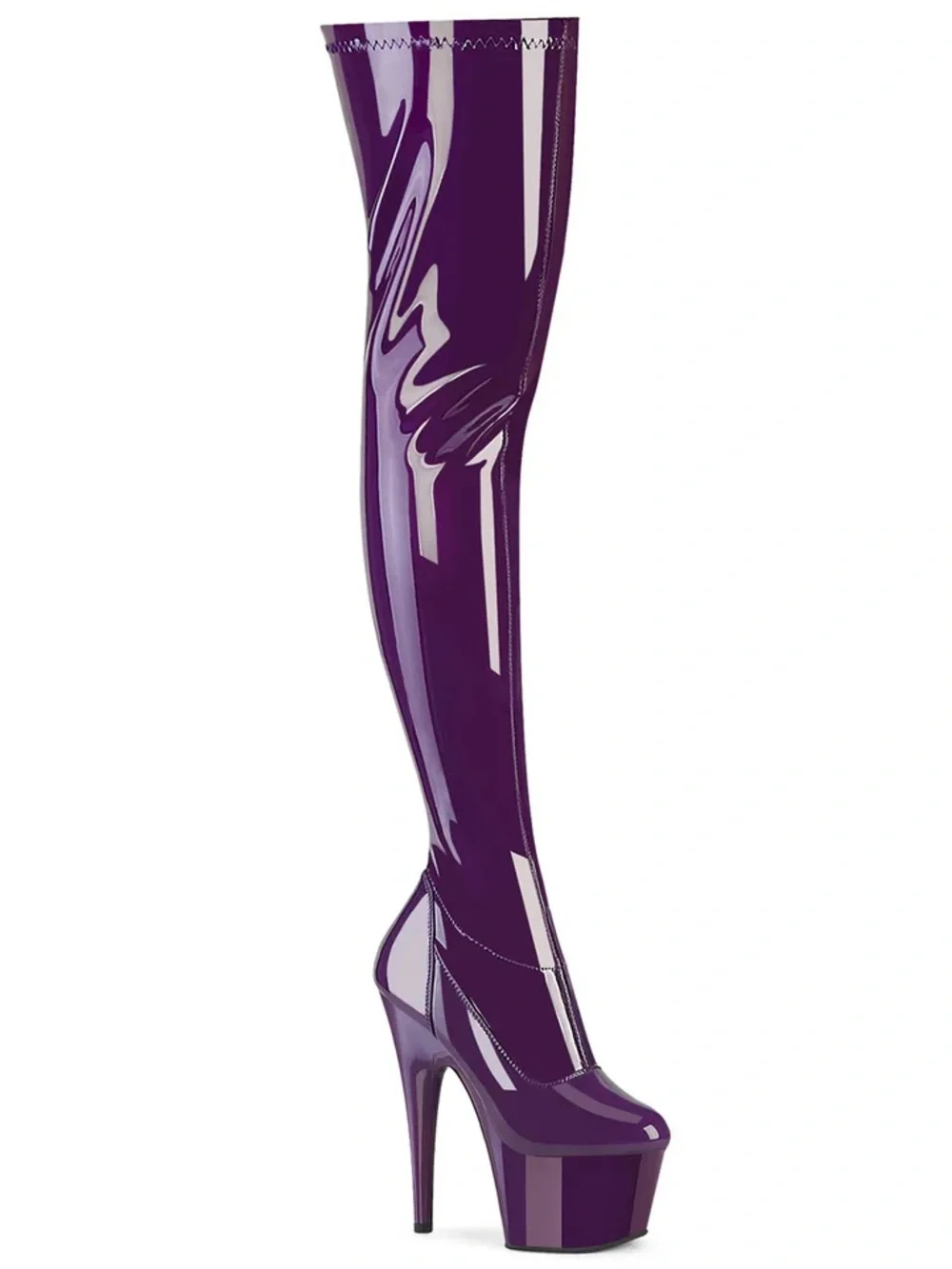Pleaser Purple Patent Over-the-Knee Platform Stiletto Boots
