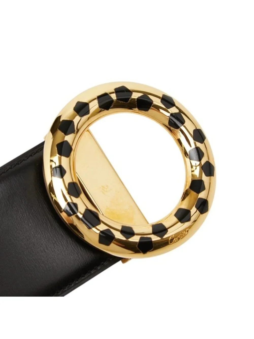 Cartier Panthere Round Buckle Belt Black Gold Leather