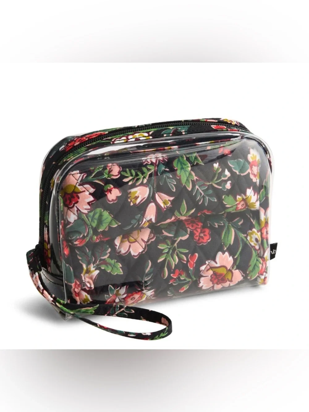 Vera Bradley 3 piece Makeup Cosmetic Pouch Travel Hidden Hearts Black Red Floral