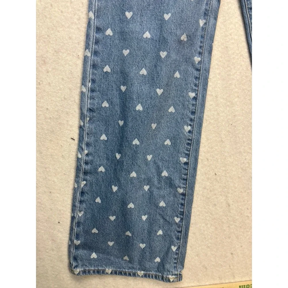 Old Navy Baggy Wide Leg Jeans Kids 14 Blue Heart Print High Rise Denim