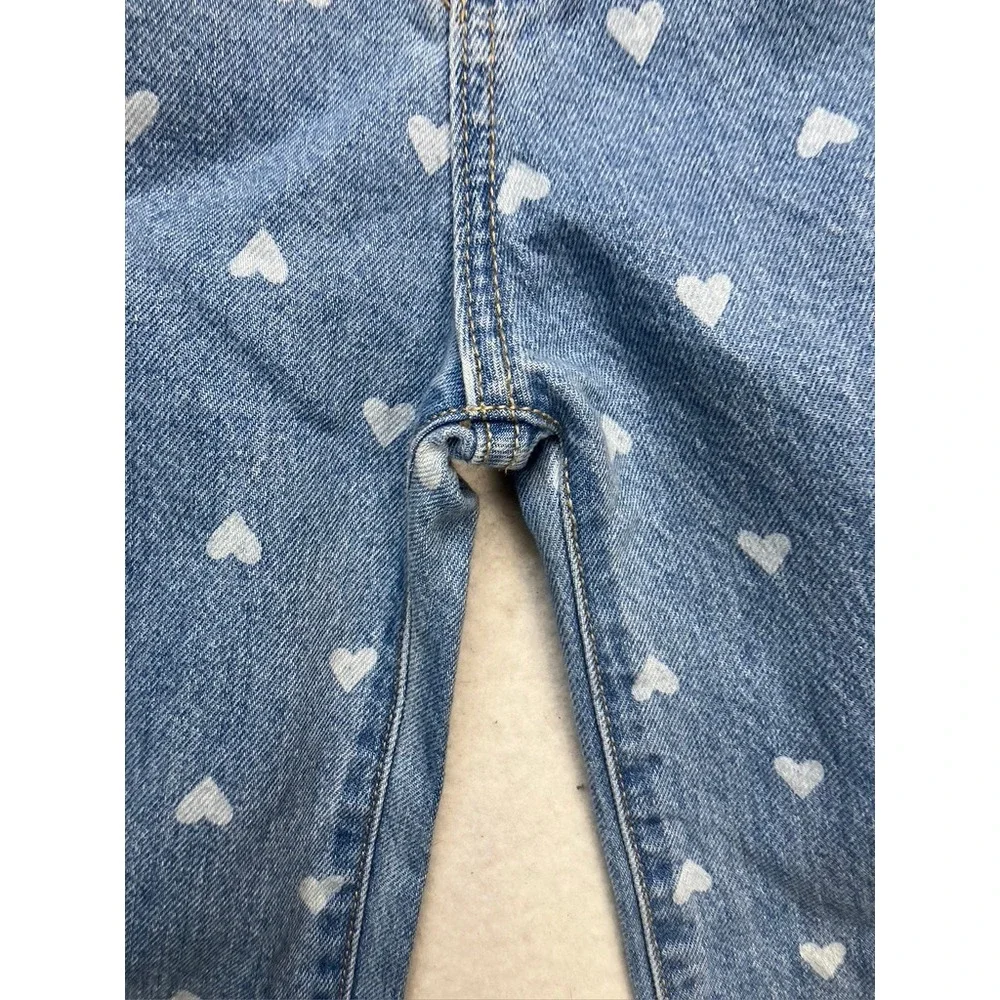 Old Navy Baggy Wide Leg Jeans Kids 14 Blue Heart Print High Rise Denim