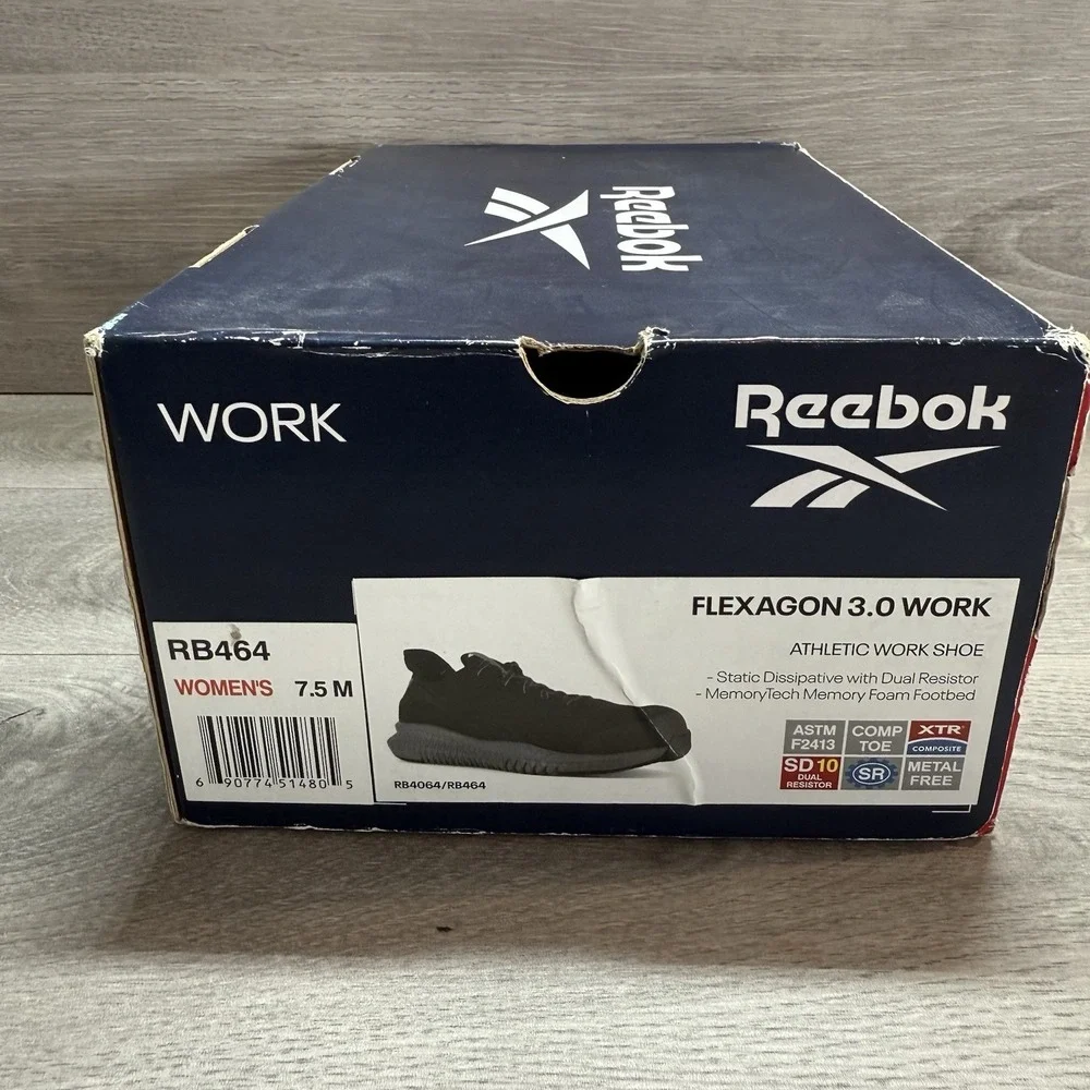 Reebok Flexagon 3.0 Women's Shoe Size 7.5 Composite Toe Work Sneakers Black EUC