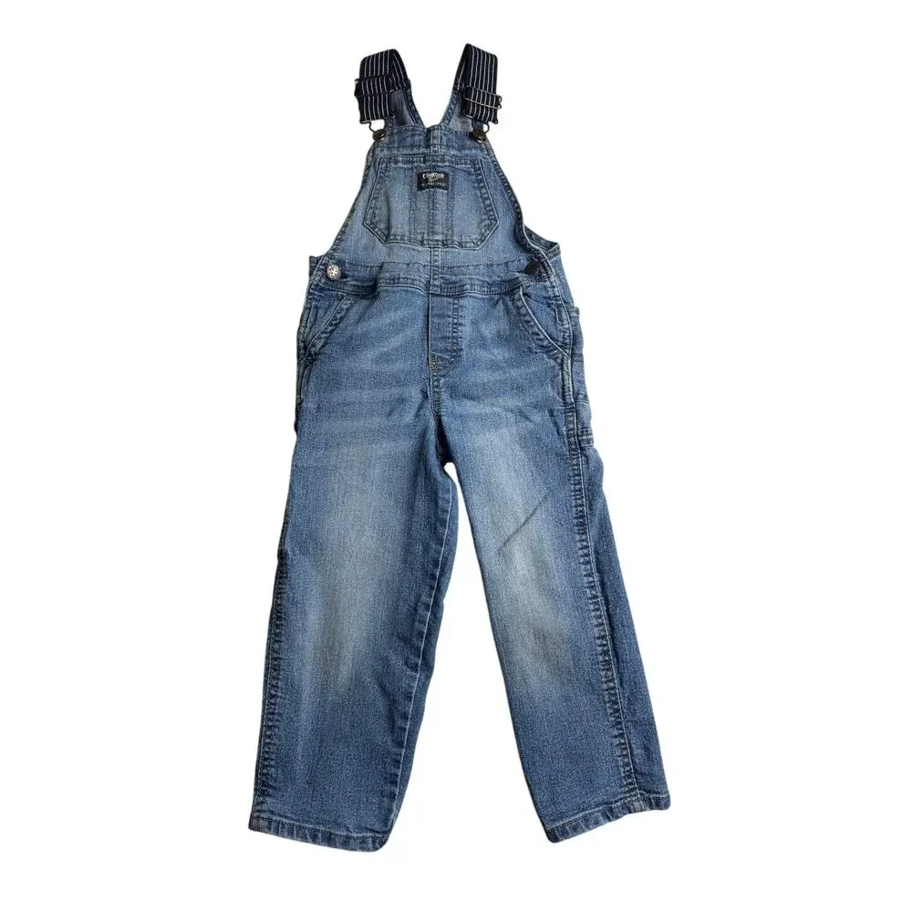 OshKosh B’gosh Denim Carpenter Overalls Toddler 4T Dark Wash Navy Straps