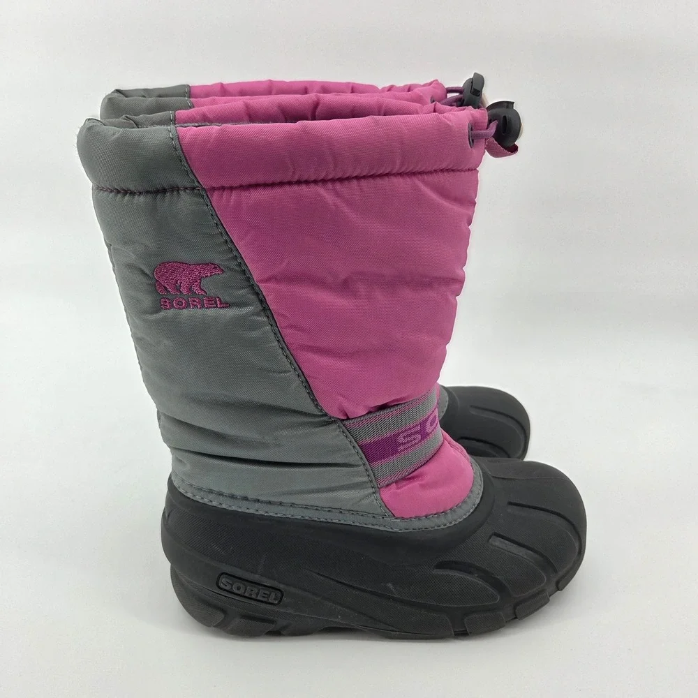 Sorel Snow‎ Commander Boots Size 3 Pink Grey Waterproof Winter Snow Ski