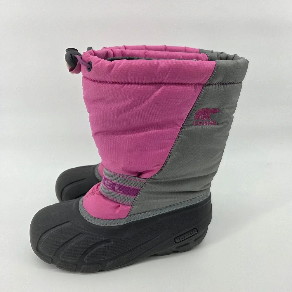 Sorel Snow‎ Commander Boots Size 3 Pink Grey Waterproof Winter Snow Ski