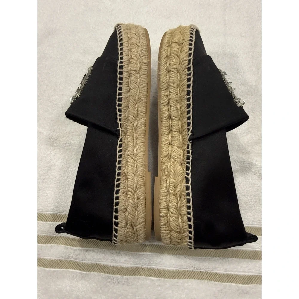 Authentic Roger Vivier Paris Black Satin Espadrilles Crystal Buckle Flats US 7