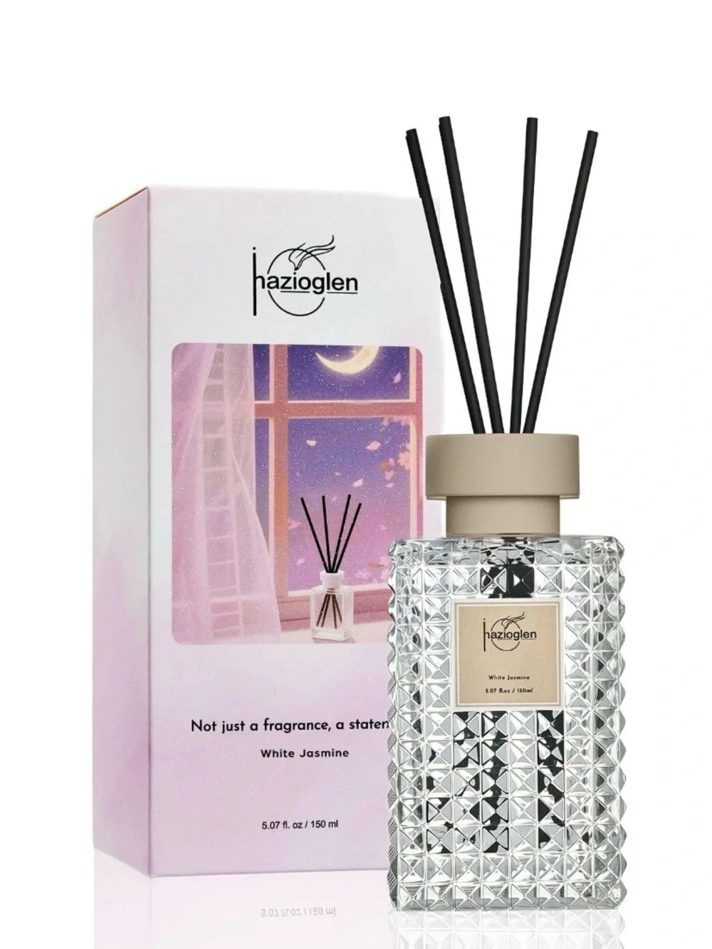 Hazioglen Reed Diffuser Set, White Jasmine Scented Home Fragrance Air Freshen150
