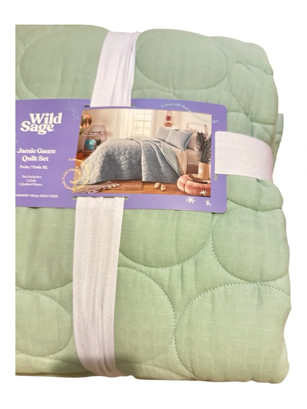 Jamie Gauze Quilt Set Twin Size in Seafoam Blue Green NWT