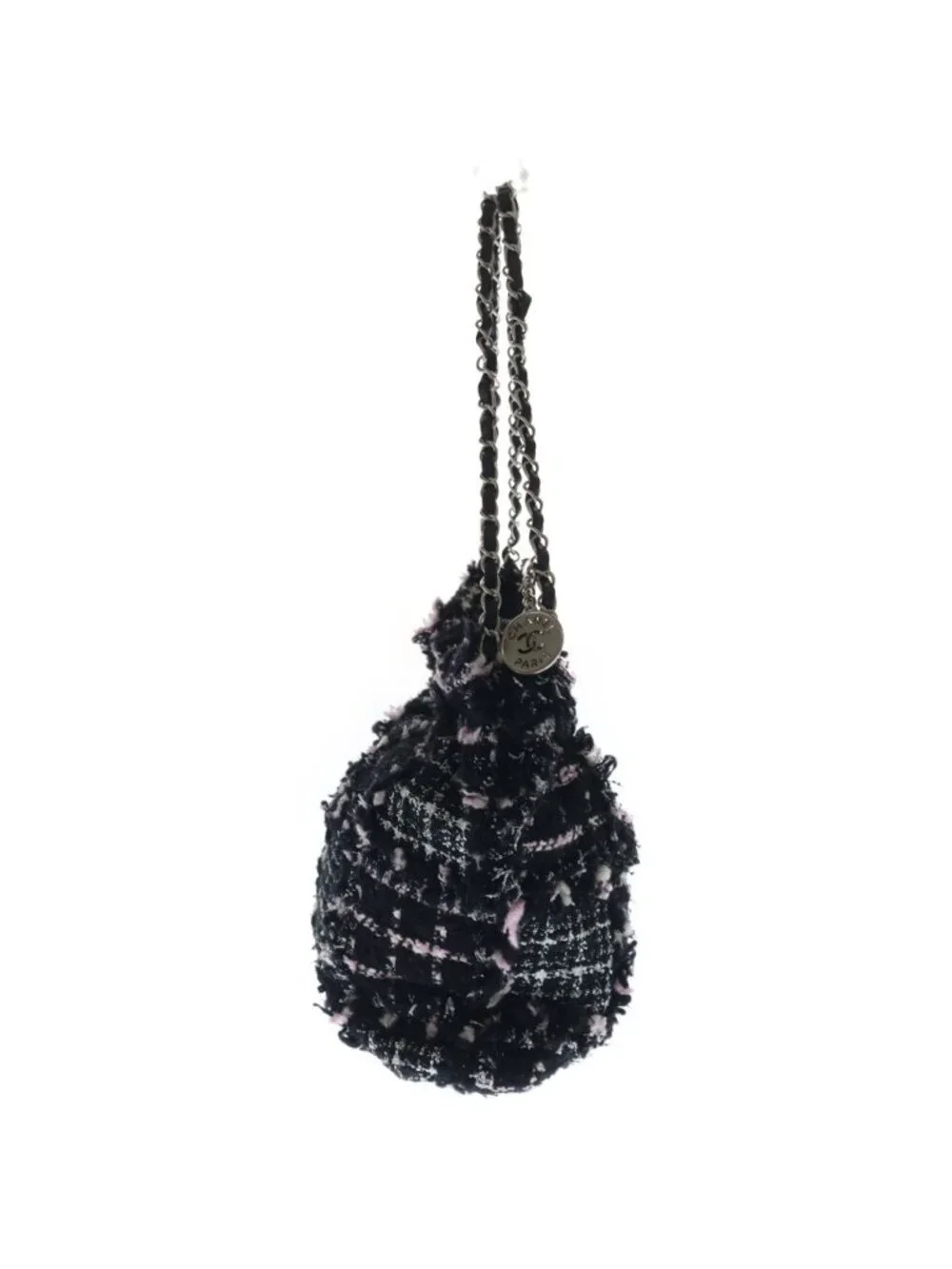 Chanel 22 Small Chain Tote Black Pink Tweed Silver