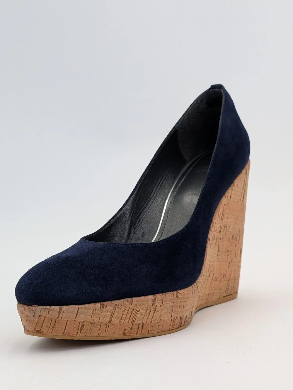 Stuart Weitzman Size 11 N Corkswoon Navy Blue Genuine Suede Cork Wedge Pump Heel