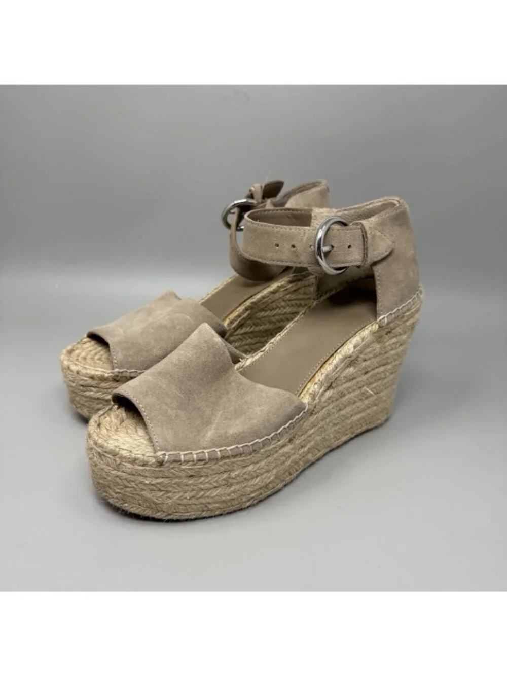Marc Fisher Womens Lalida Espadrille Wedge Sandals Tan Suede  Size 8.5