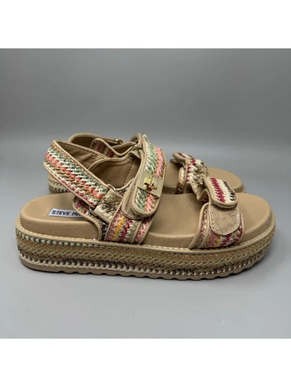 Steve Madden Sandals Womens Size 11 Big Mona Raffia Platform Multicolor Summer
