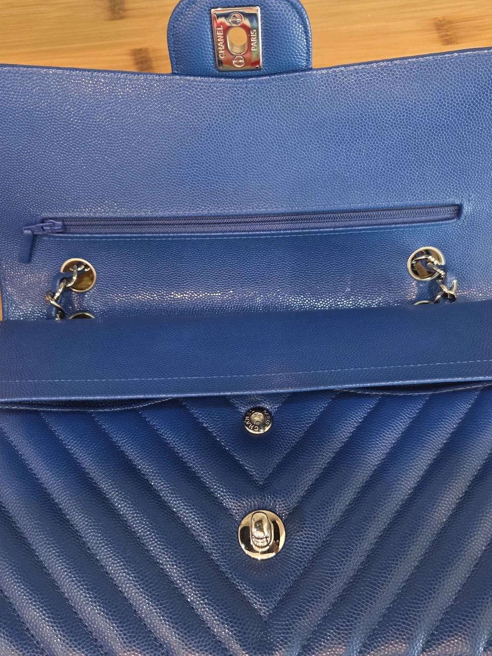 Chanel Chevron Caviar Leather Flap Bag in Navy Blue