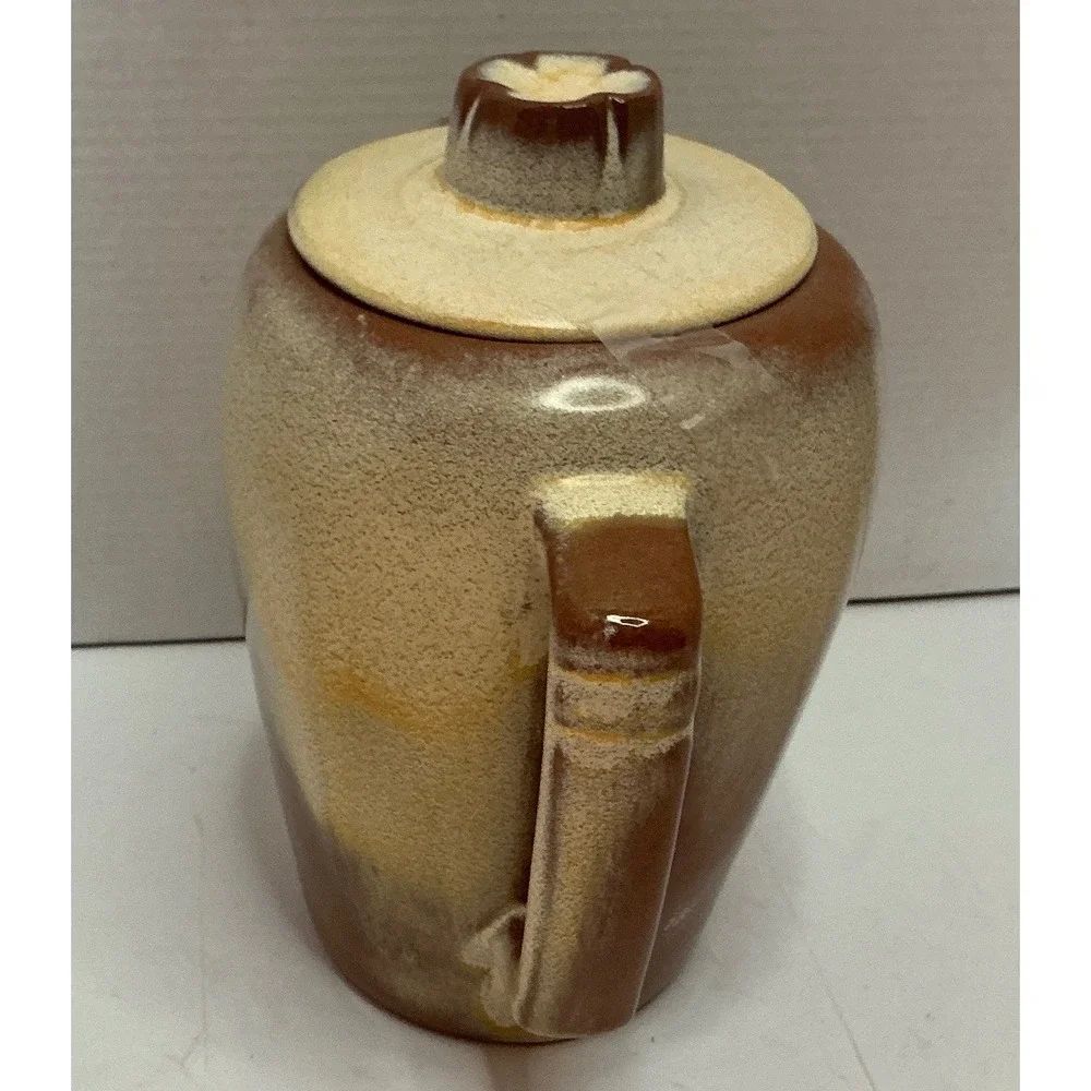 Frankoma Vintage Teapot Two Tone Brown Cream Glaze Mid Century Pottery Lid