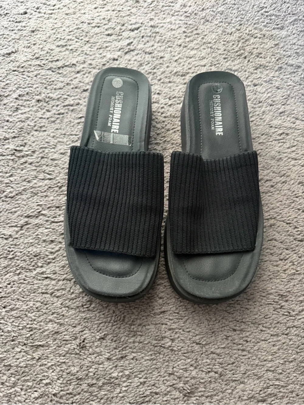 Cushionaire Black Platform Slide Sandals