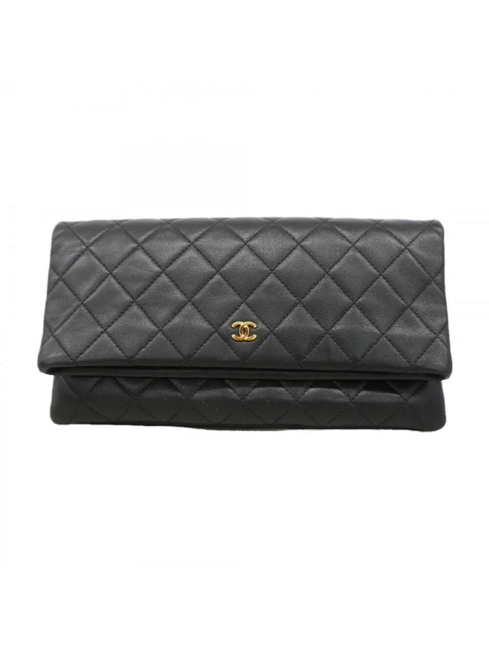 Chanel Clutch Quilted Lambskin Black Gold