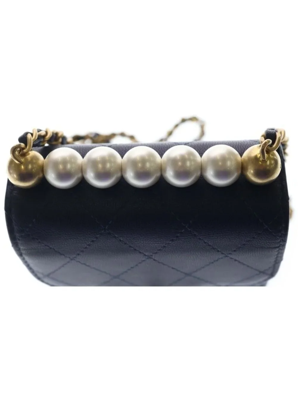 Chanel Mini Quilted Chain Shoulder Back Gold Goatskin Navy