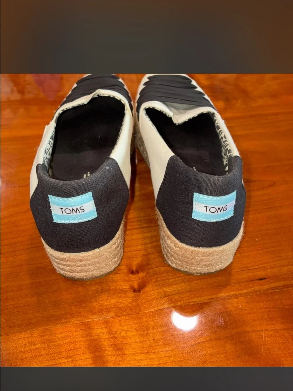 Toms Black and White Platform Espadrille Slip-Ons