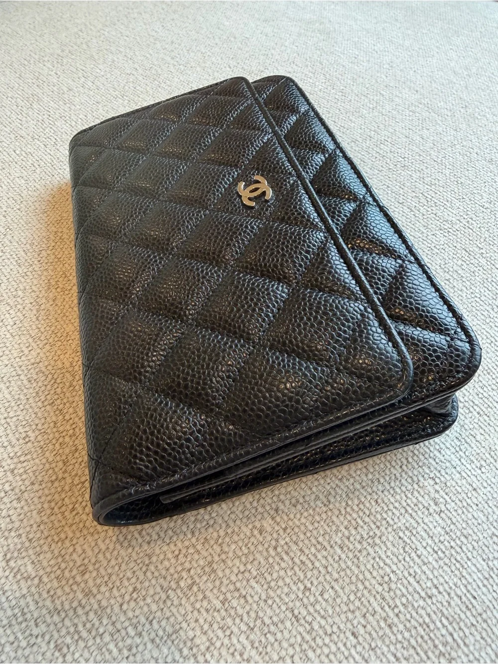 CHANEL WOC Black Quilted Caviar Crossbody with Silver Chain