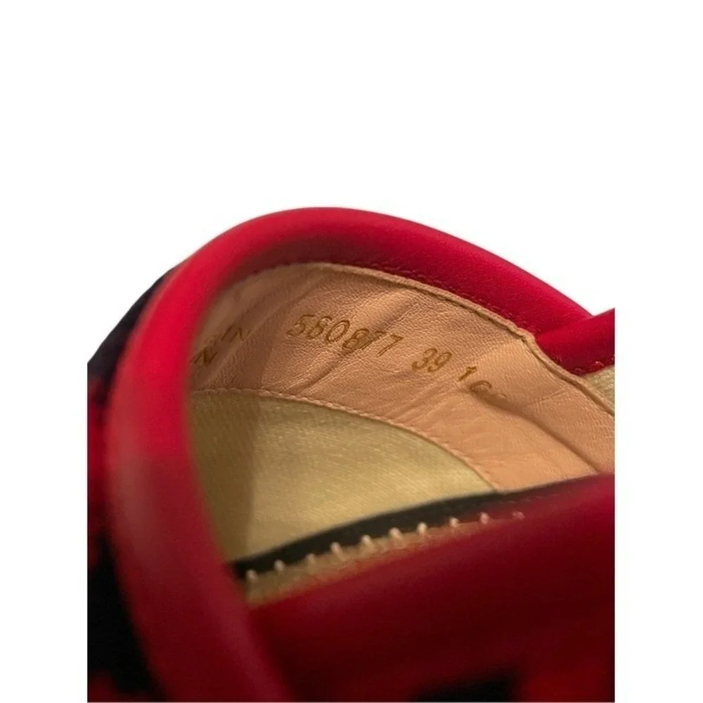 Gucci Women's GG Velvet Blue Red Logo Jute Espadrille Flats Size IT 39 (US 9)