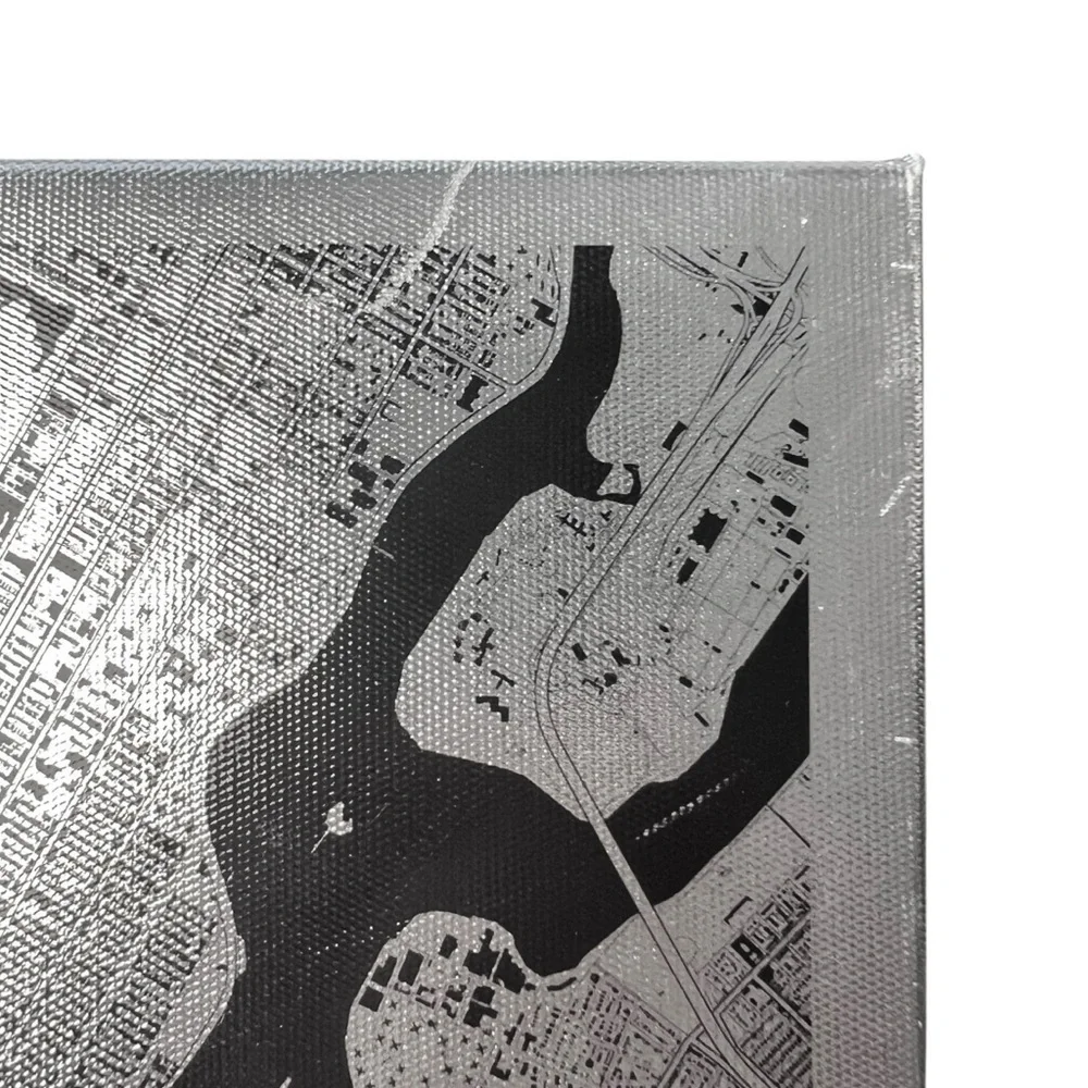 New York Silver Metallic Map Canvas Wall Art