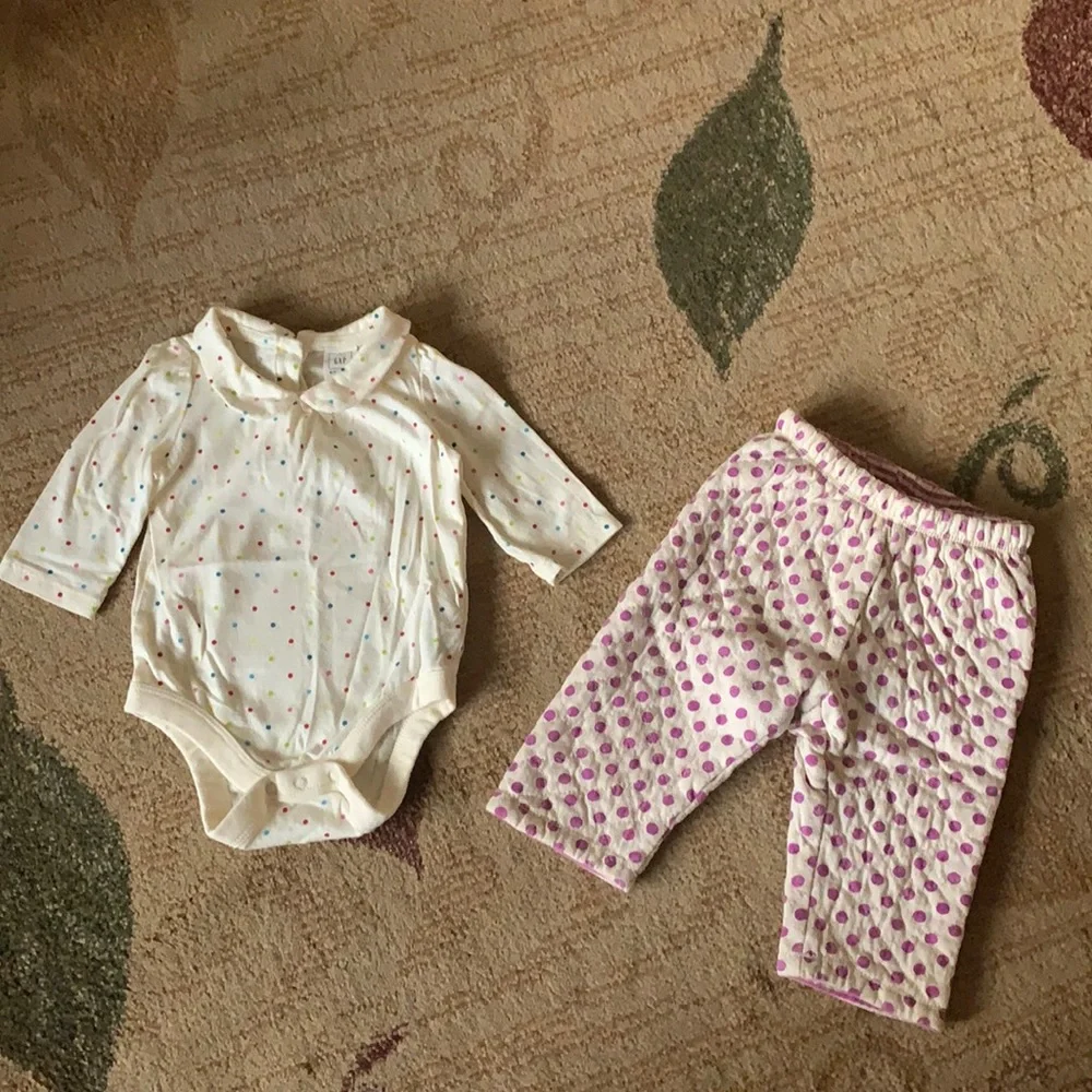 GAP polka dot onesie and reversible pants