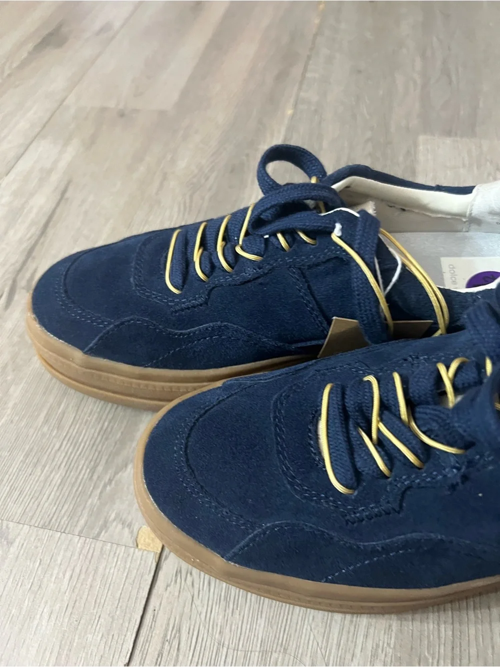 Dolce Vita Navy Suede Sneaker with Gold Eyelets