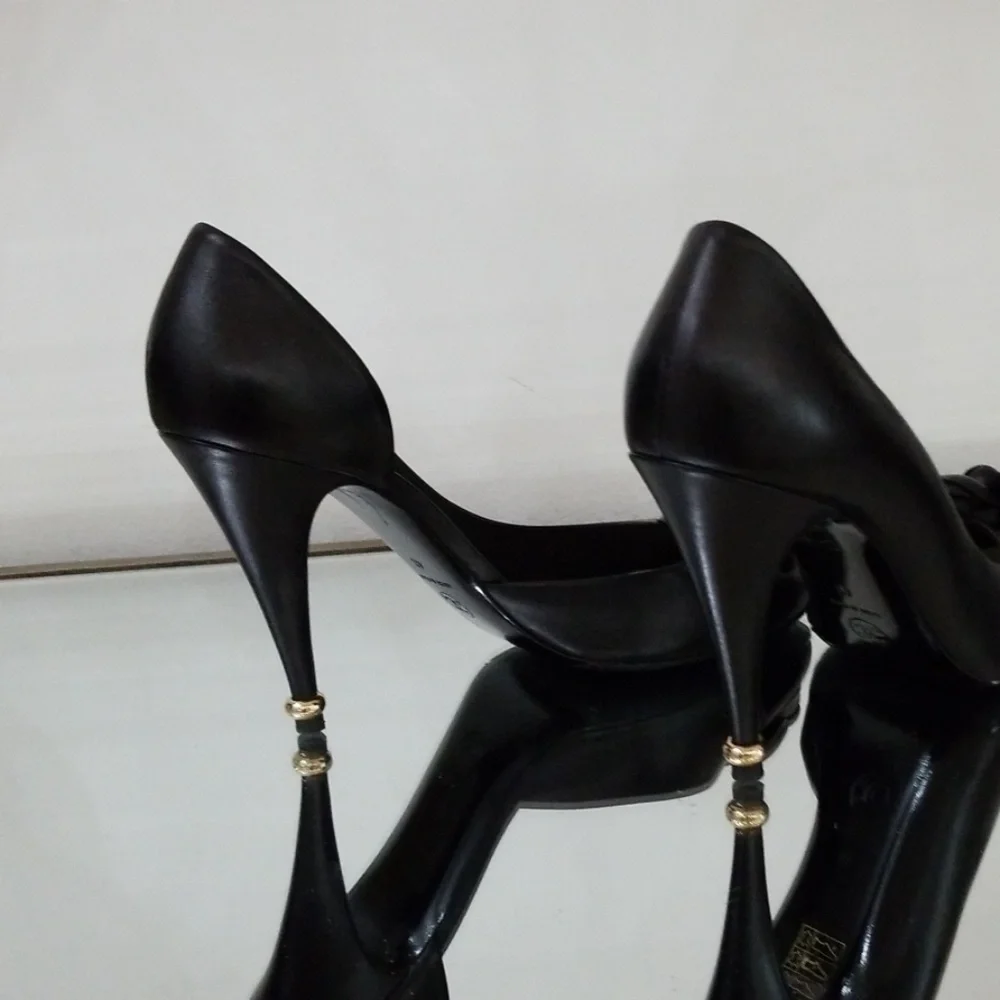 CHANEL Black Leather Camellia Peep-Toe Pumps