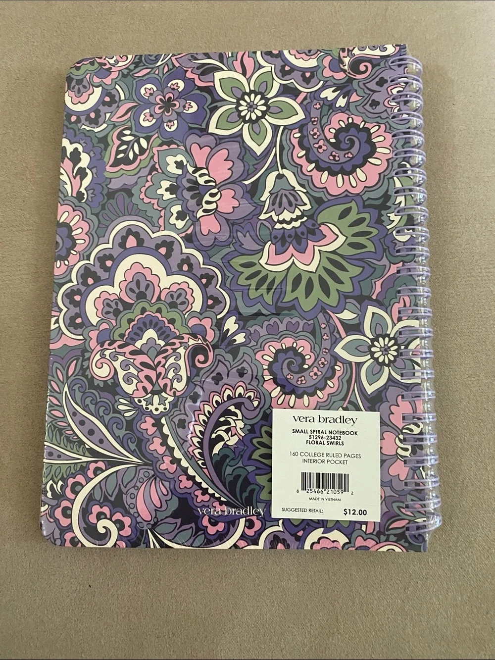 Vera Bradley Small Spiral Notebook NWT Floral Swirls