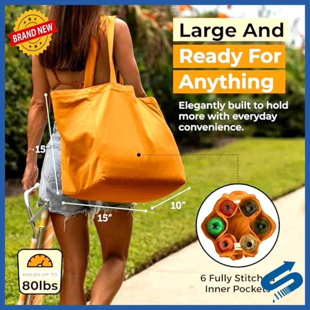 Heavy Duty Canvas Tote Bags Set Foldable Washable with Pockets Dual Handles