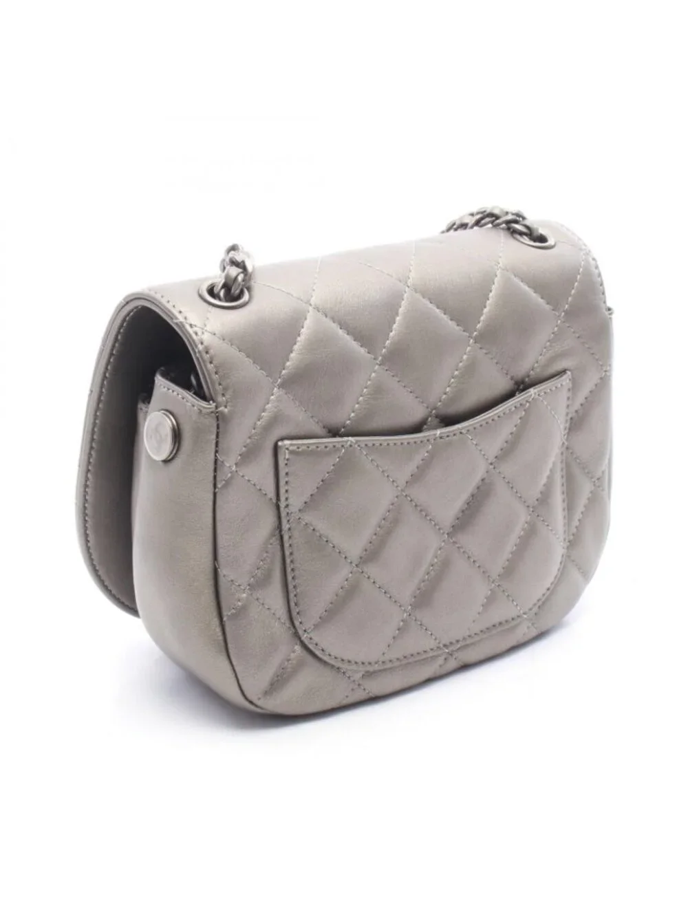 Chanel Shoulder Bag Quilted Round Flap Small Metallic Sill Bague Lambskin Chain