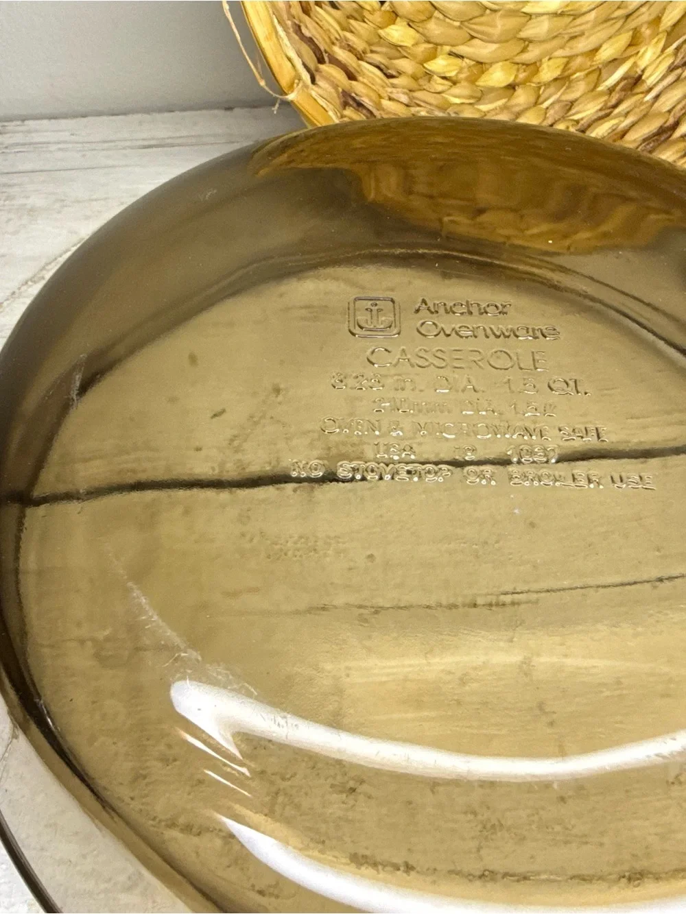 Vtg Anchor Hocking Basket Buffet Harvest Amber 1.5qt Casserole New in Box M400
