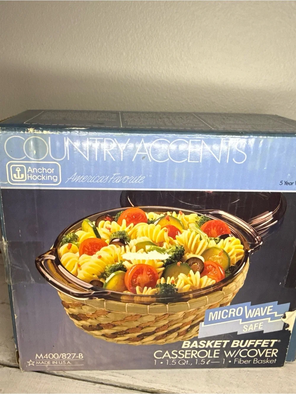 Vtg Anchor Hocking Basket Buffet Harvest Amber 1.5qt Casserole New in Box M400