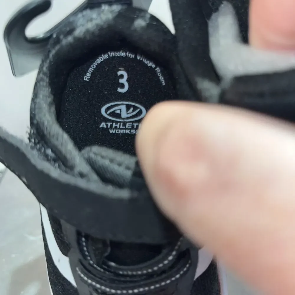 NWT Athletic Works Baby Sneakers Size 3 Black White Hook & Loop 6M