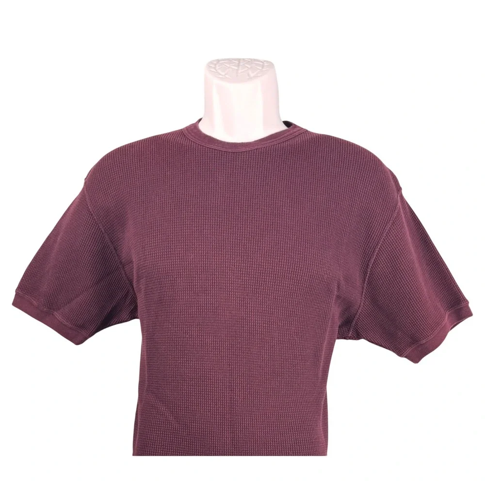 J. Crew Mens Waffle Knit Thermal Shirt Burgundy Maroon Short Sleeve Cotton M