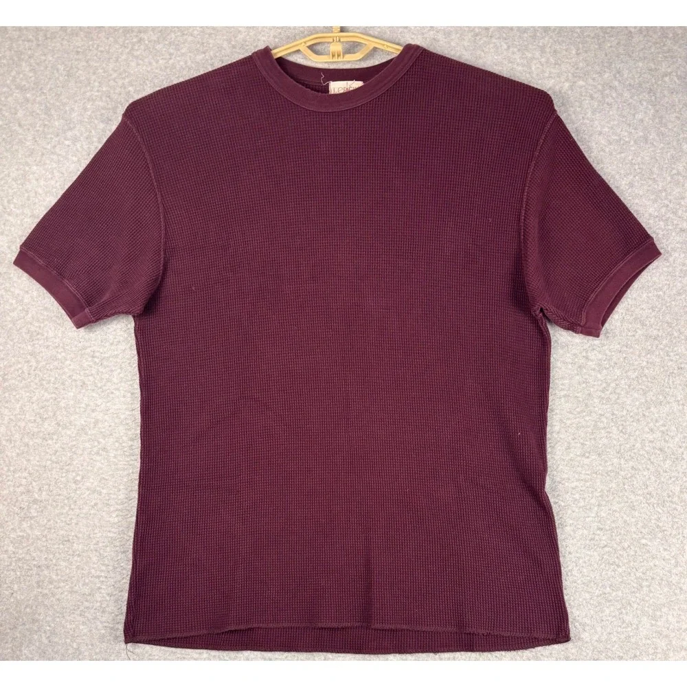 J. Crew Mens Waffle Knit Thermal Shirt Burgundy Maroon Short Sleeve Cotton M