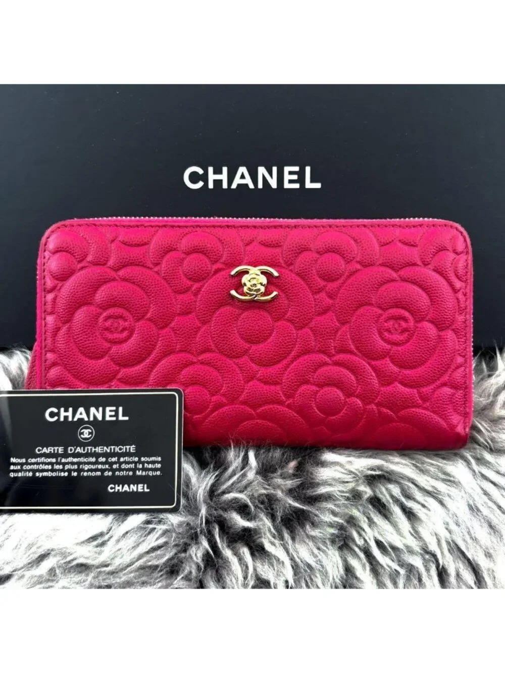 Chanel Wallet New Camellia Embossed Caviar
