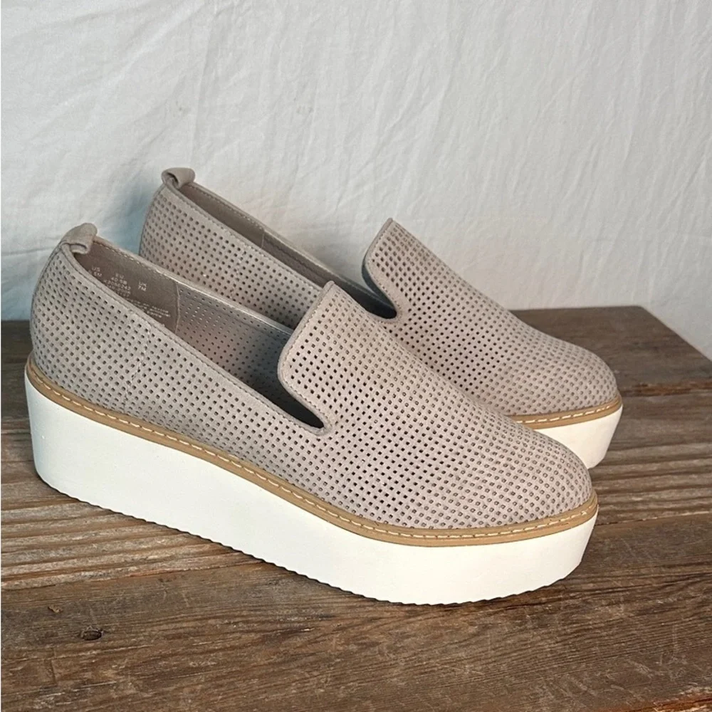 Women’s Platform Slip-On Perforated Loafers in Taupe