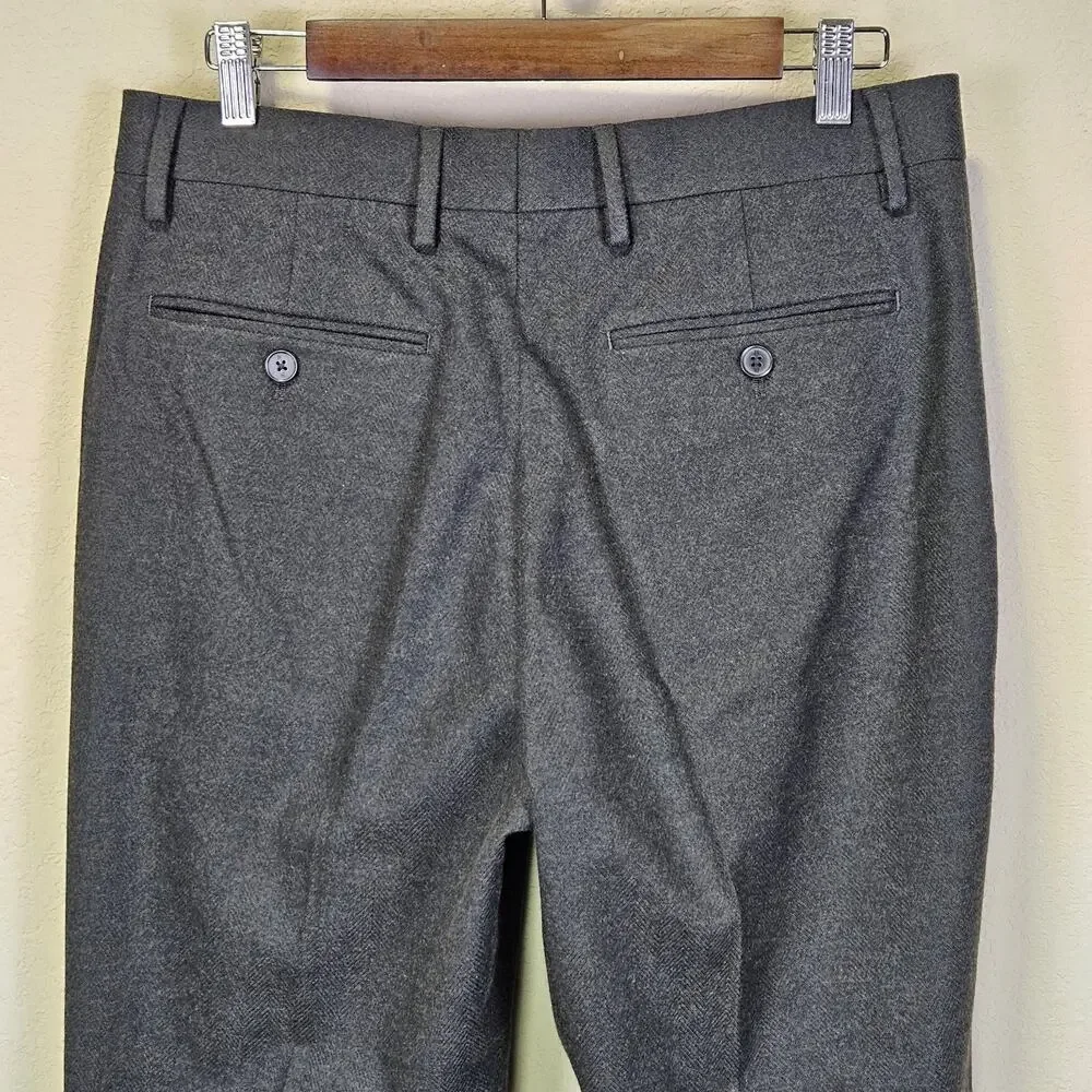 Banana Republic Mens 32x30 Flannel Herringbone Trouser Tailored Dress Pant Gray