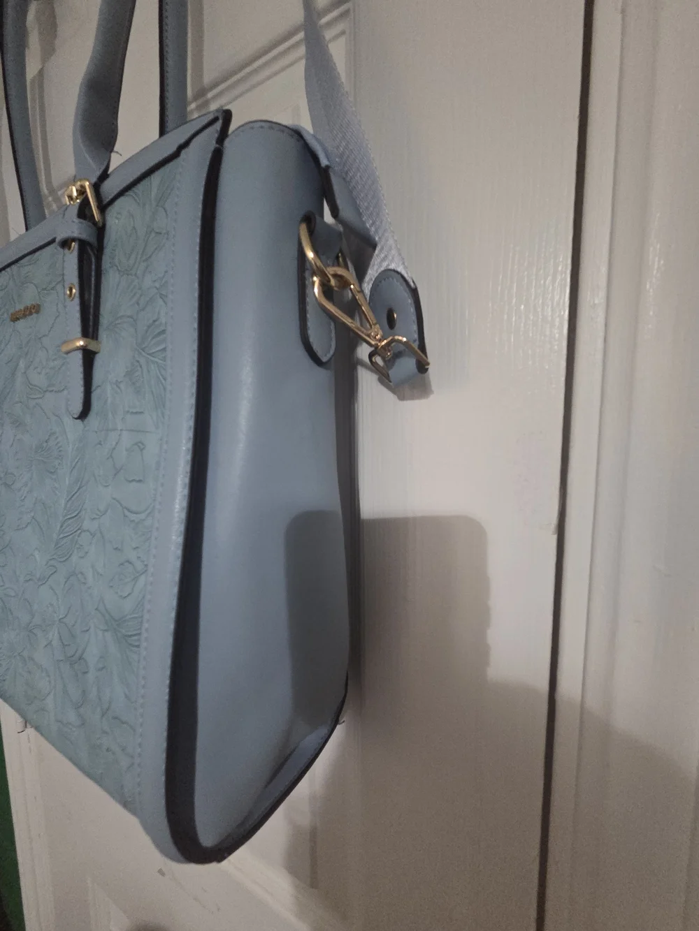 NWOT Mosiso Light Blue Floral-Embossed Women's Laptop Tote/crossbody Bag