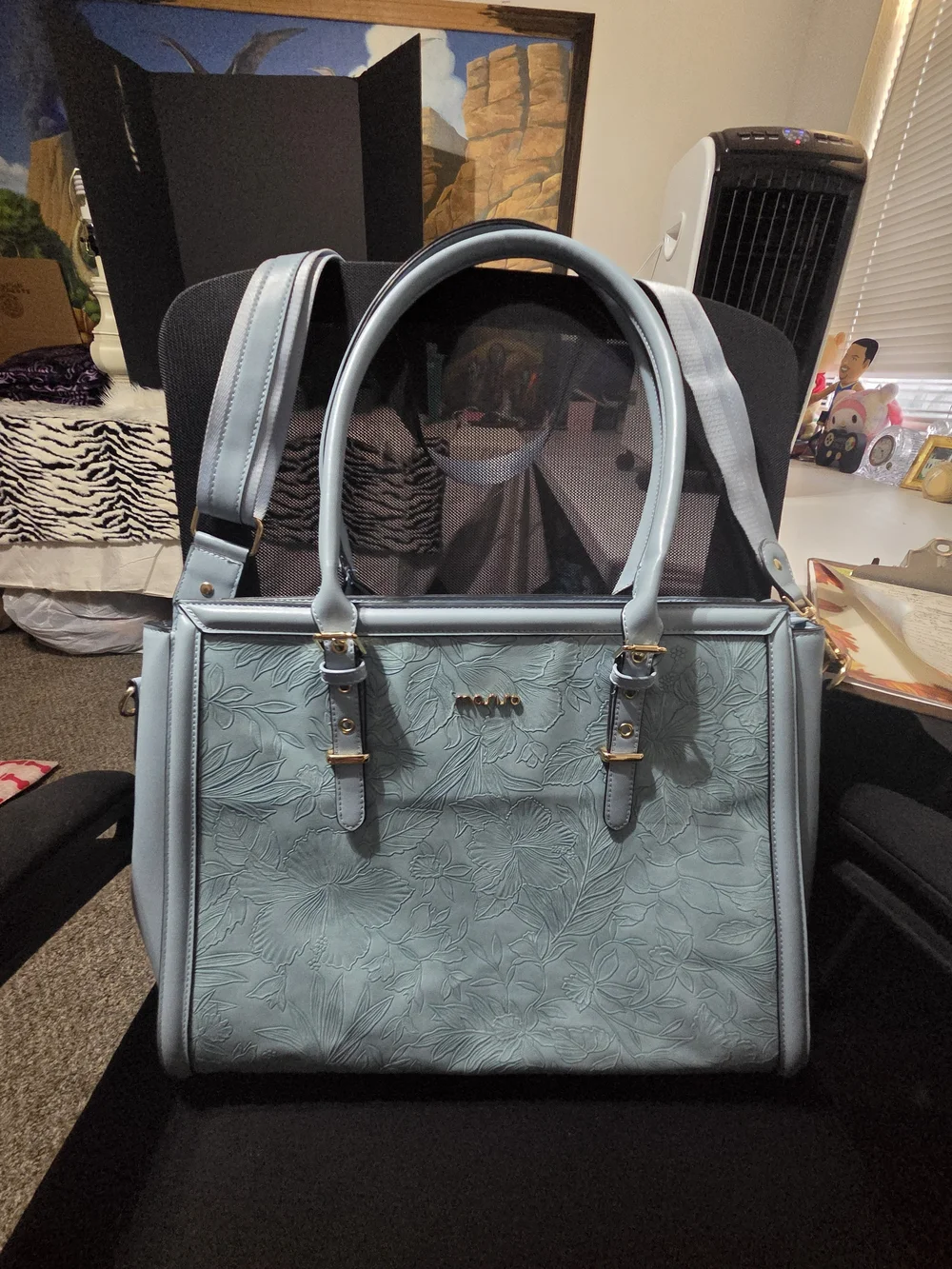 NWOT Mosiso Light Blue Floral-Embossed Women's Laptop Tote/crossbody Bag