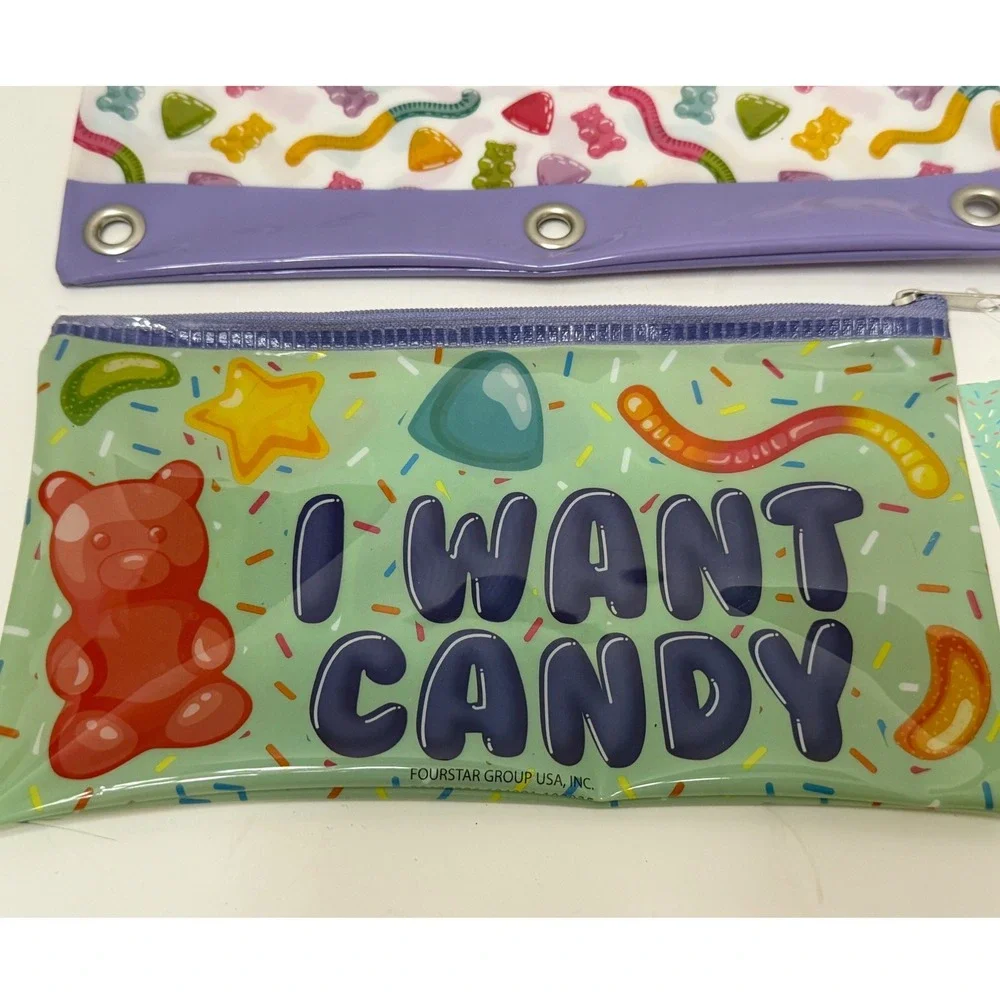 Fourstar Group Gummy Candy Pencil Case Set I Want Candy 3-Ring Binder Pouch NWT