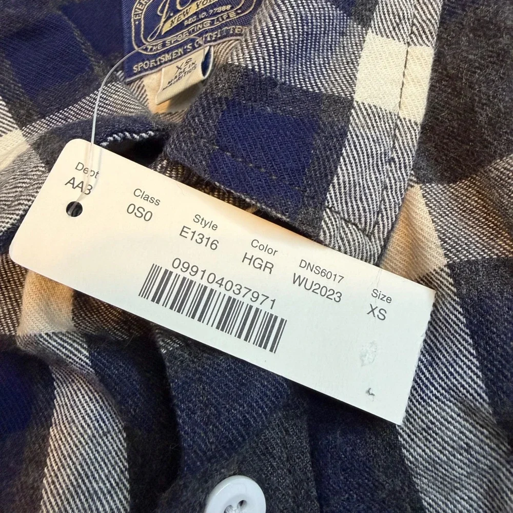J.Crew Mens Sportsman Plaid Flannel Shirt Blue Grey White Cotton XS NEW