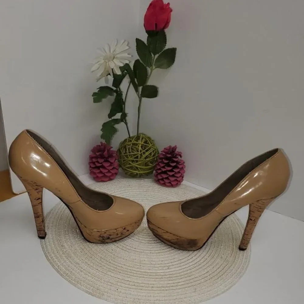 🔥4/$25 MICHAEL ANTONIO TAN CORKSCREW PLATFORM HIGH HEELS, 7.5