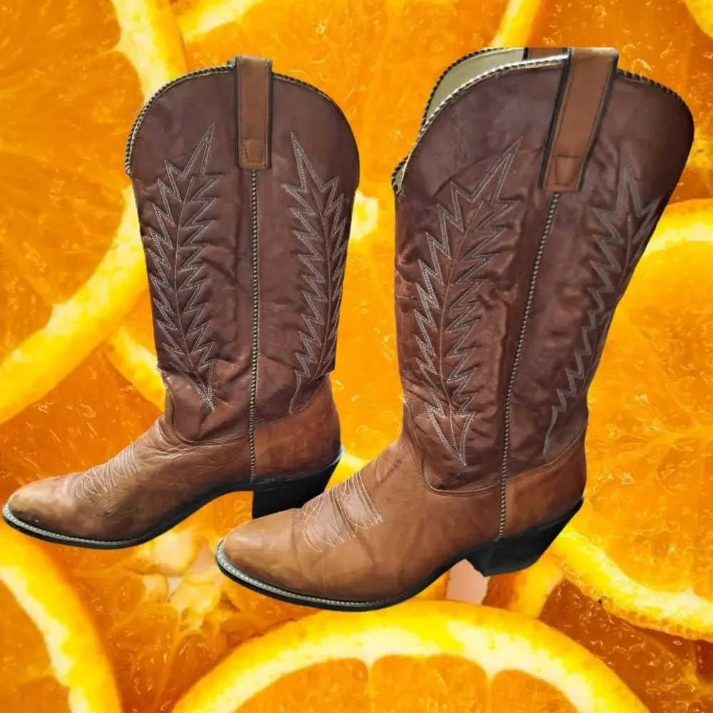 Texas USA Made Cowboy Boots Tan with Design‎ Size 10M