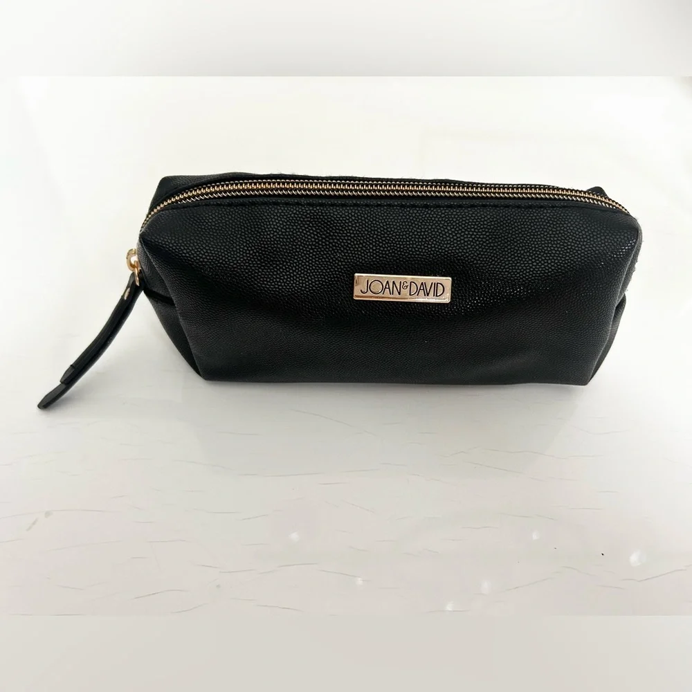 Joan & David Black Cosmetic Bag Gold Accent Zipper Makeup Pouch